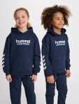 Hummel Jr Logo pamut kapucnis sötétkék gyerek pulóver