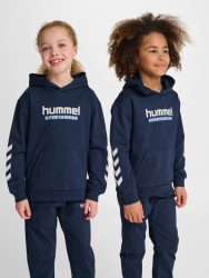 Hummel Jr Logo pamut kapucnis sötétkék gyerek pulóver