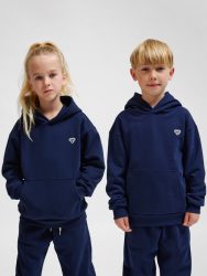 Hummel Jr Loose Bee pamut kapucnis sötétkék gyerek pulóver