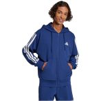   adidas Essentials 3 csíkos francia frottír kapucnis sötétkék férfi cipzáros felső