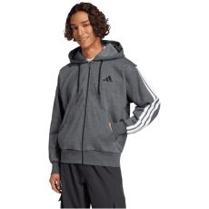 adidas Essentials 3 csíkos kapucnis sötétszürke férfi cipzáros felső