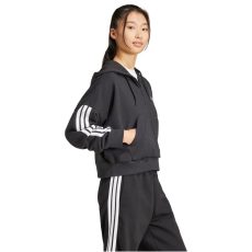 adidas Essentials 3-Stripes French Terry 1/4-cipzáras kapucnis fekete női pulóver