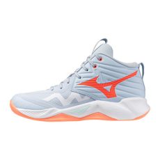 Mizuno Wave Momentum Pro Mid világoskék/narancs női kézilabda cipő Mizuno Wave Momentum Pro Mid világoskék/narancs női kézilabda cipő